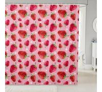 3D Strawberry Shower Curtain Mould Proof Resistant Narrow Shower Curtains 120 x 180 cm Wet Room Waterproof Washable Fabric Tropical Fruit Bathroom Curtains with 8 Hooks f-675