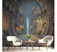 3D Street View Photo Wallpaper 400 x 280 cm, Non-Woven Premium Streets Buildings Print Wall Mural Decoration Poster Picture, Grey Wallpaper for Living Room TV Backdrop Dining Room