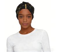 3D Stylish Gold Marbling Texture Print Modern Head Wrap for Women Soft Elastic Turban Printed One Size Comfortable