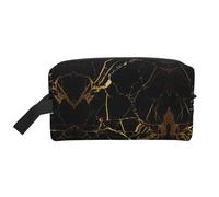 3D Stylish Gold Marbling Texture Printed Big Capacity Storage Bag, Portable Toiletry Organizer with Secure Zipper Closure