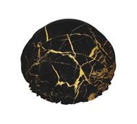 3D Stylish Gold Marbling Texture Printed Hair Wrap, Double Layer Shower Cap For Women, Reusable Hair Protector For Bathing