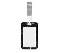 3D Stylish Gold Marbling Texture Printed Id Card Badge Holder with Neck Strap Waterproof Name Card Holder Plastic Vertical Sleeve Pocket