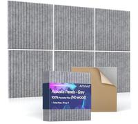 3D Stylish Sound Proof Panels For Walls, 6Pack 24"×24"×0.4" Fluted Slat Acoustic Wood Finish Wall Panels, Decorative Peel And Stick Wall Panels For Home, Offices, Studio(Grey)