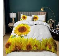 3D Sunflower Fields Bedding Set Botanical Print Duvet Cover Microfiber Quilt Cover with Zipeer Closure and 1xPillowcase 40x65cm for Kids Teens Adults (Junior 120x150cm) b.4454