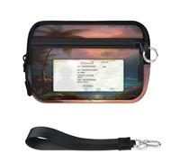 3D Sunset Tropical Forest Wallet for Women Men Kids Girls Boys Purses Mini Zip Card Case with ID Window Lightweight Portable Small Coin Card Organizer Bag