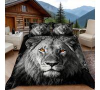 3D Super King Duvet Set 3D Printed African Lion Bedding, Animal Theme Soft Microfibre Duvet Cover Sets Quilt Cover and Pillow Set with Zipper 3 Pcs