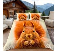 3D Super King Duvet Set 3D Printed Animal Squirrel Bedding, Cute Lovely Soft Microfibre Duvet Cover Sets Quilt Cover and Pillow Set with Zipper 3 Pcs
