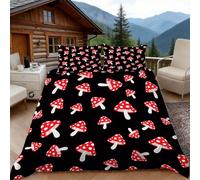 3D Super King Duvet Set 3D Printed Cartoon Mushroom Bedding, Minimalistic Soft Microfibre Duvet Cover Sets Quilt Cover and Pillow Set with Zipper 3 Pcs