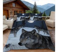 3D Super King Duvet Set 3D Printed Forest Wolf Bedding, Snowy Forest Soft Microfibre Duvet Cover Sets Quilt Cover and Pillow Set with Zipper 3 Pcs