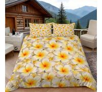 3D Super King Duvet Set 3D Printed Frangipani Bedding, Snowy Flowers Soft Microfibre Duvet Cover Sets Quilt Cover and Pillow Set with Zipper 3 Pcs