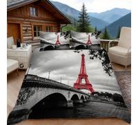 3D Super King Duvet Set 3D Printed Paris Landmarks Bedding, European Scenery Soft Microfibre Duvet Cover Sets Quilt Cover and Pillow Set with Zipper 3 Pcs