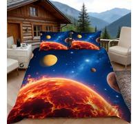 3D Super King Duvet Set 3D Printed Planetary Universe Bedding, Starry Sky Soft Microfibre Duvet Cover Sets Quilt Cover and Pillow Set with Zipper 3 Pcs