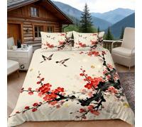 3D Super King Duvet Set 3D Printed Plum Blossom Magpie Bedding, Cartoon Soft Microfibre Duvet Cover Sets Quilt Cover and Pillow Set with Zipper 3 Pcs