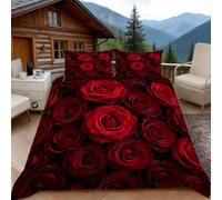 3D Super King Duvet Set 3D Printed Rose Flower Bedding, Romantic Soft Microfibre Duvet Cover Sets Quilt Cover and Pillow Set with Zipper 3 Pcs