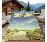 3D Super King Duvet Set 3D Printed Sandy Beach Bedding, Nature Theme Soft Microfibre Duvet Cover Sets Quilt Cover and Pillow Set with Zipper 3 Pcs