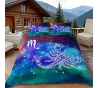 3D Super King Duvet Set 3D Printed Scorpio Bedding, Twelve Constellations Soft Microfibre Duvet Cover Sets Quilt Cover and Pillow Set with Zipper 3 Pcs