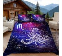 3D Super King Duvet Set 3D Printed Scorpio Bedding, Twelve Constellations Soft Microfibre Duvet Cover Sets Quilt Cover and Pillow Set with Zipper 3 Pcs