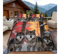 3D Super King Duvet Set 3D Printed Snow Wolf Pack Bedding, Snowy Landscape Soft Microfibre Duvet Cover Sets Quilt Cover and Pillow Set with Zipper 3 Pcs