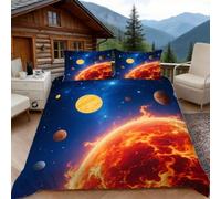 3D Super King Duvet Set 3D Printed Solar System Planets Bedding, Dreamy Nebula Soft Microfibre Duvet Cover Sets Quilt Cover and Pillow Set with Zipper 3 Pcs