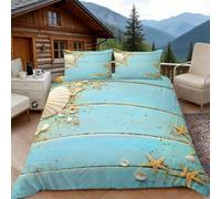 3D Super King Duvet Set 3D Printed Starfish Seashell Print Bedding, Ocean Style Soft Microfibre Duvet Cover Sets Quilt Cover and Pillow Set with Zipper 3 Pcs