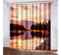 3D Super Soft Kids Blackout Curtains 104X85 Inch (Wxl) Sunset Lake Photo Print Bedroom Living Room Thermal Insulated Blockout Eyelet Ring Top Room Darkning Curtains (Set Of 2 Panels)