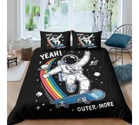 3D Super Soft Microfiber AstronautSkateboarding Comforter Cover All Season Bedding Set with Pillow Shams SpaceComicStyle Quilt Cover Set Easy Care Machine Washable for Bedroom Decor King（220x240cm）