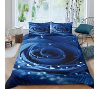 3D Super Soft Microfiber Blue rose bloom Comforter Cover All Season Bedding Set with Pillow Shams Artistic floral design Quilt Cover Set Easy Care Machine Washable for Bedroom Decor Single（140x200cm）