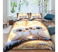 3D Super Soft Microfiber Cute owl pair Bedding Quilt Cover All Season Bedding Set w/ Pillow Cases Winter cartoon style Bed Quilt Cover Easy Care Breathable Washable for All Super king（260x220cm）