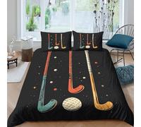 3D Super Soft Microfiber Field hockey sticks Comforter Cover All Season Bedding Set with Pillow Shams Vintage sport illust Quilt Cover Set Easy Care, Washable for Bedroom Decor Single（140x200cm）