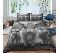 3D Super Soft Microfiber Highland cattle Bedding Quilt Cover All Season Bedding Set w/ Pillow Cases Black and white wildlife Bed Quilt Cover Easy Care Breathable Washable for All Single（140x200cm）