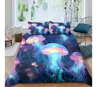 3D Super Soft Microfiber jellyfish glow Quilt Cover Breathable Bedding Set w/ Pillowcase fantasy underwater scene Duvet Cover All Season Machine Washable for Bedroom Decoration King（220x240cm）