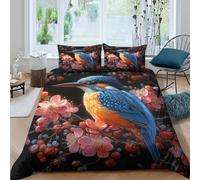3D Super Soft Microfiber Kingfisher perched Quilt Cover Breathable Bedding Set w/Pillowcase Nature floral art Duvet Cover All Season Machine Washable for Bedroom Decoration Single（140x200cm）