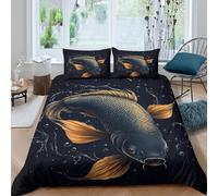 3D Super Soft Microfiber Koi fish swimming Quilt Cover Breathable Bedding Set w/Pillowcase Digital art style Duvet Cover All Season Machine Washable for Bedroom Decoration Single（140x200cm）
