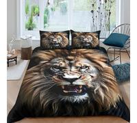 3D Super Soft Microfiber Lion roaring Comforter Cover All Season Bedding Set with Pillow Shams Wild animal portrait Quilt Cover Set Easy Care Machine Washable for Bedroom Decoration Single（135x200cm）
