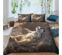 3D Super Soft Microfiber Meerkat relaxing Comforter Cover All Season Bedding Set with Pillow Shams Wild animal lifestyle Quilt Cover Set Easy Care Machine Washable for Bedroom Decor King（220x240cm）