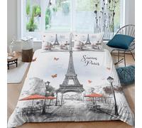 3D Super Soft Microfiber Paris Eiffel Tower Comforter Cover All Season Bedding Set with Pillow Shams Hand drawn sketch Quilt Cover Set Easy Care Machine Washable for Bedroom Decor Double（200x200cm）
