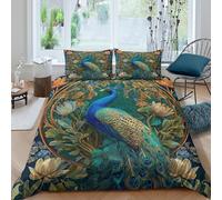 3D Super Soft Microfiber Peacock ornamental Quilt Cover Breathable Bedding Set w/Pillowcase Art Nouveau floral Duvet Cover All Season Machine Washable for Bedroom Decoration Double（200x200cm）