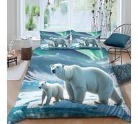 3D Super Soft Microfiber Polar bear family Duvet Cover Set All Season Bedding Set with Pillow Shams Arctic wildlife scene Bed Quilt Cover Easy Care Machine Washable for Bedroom Decor King（220x240cm）