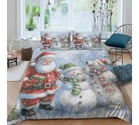 3D Super Soft Microfiber Santa Claus Duvet Cover Easy Care Bedding Set w/ Pillowcase Christmas festive style_ Quilt Cover Set All Season Breathable Machine Washable for Home Decor Single（140x200cm）