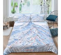3D Super Soft Microfiber Ski resort map Duvet Cover Easy Care Bedding Set w/ Pillowcase Alpine winter adventure Quilt Cover Set All Season Breathable Machine Washable for Home Decor Single（135x200cm）