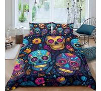 3D Super Soft Microfiber sugar skulls Duvet Cover Easy Care Bedding Set w/Pillowcase colorful folk art Quilt Cover Sets All Season Breathable Machine Washable for Home Decoration Single（140x200cm）