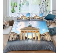 3D Super Soft Microfibre Berlin Gate Bedding Quilt Cover Soft Bedding Set with Pillowcases Historic Monument Style Duvet Cover All Season Easy Care Machine Washable for Men Women Kids King（220x240cm）