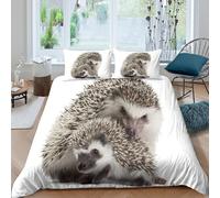 3D Super Soft Microfibre Hedgehog pair Duvet Cover Sets All Season Bedding Set with Pillowcases Cute animal companions Duvet Cover Easy Care Machine Washable for Men Women Kids Super king（260x220cm）