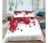 3D Super Soft Microfibre Red roses Duvet Cover Sets Easy Care Bedding Set with Pillow Cases Valentine theme design Bedding Quilt Cover All Season Machine Washable for Men Women Kids Double（200x200cm）