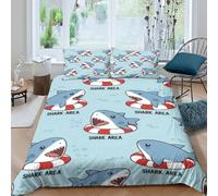 3D Super Soft Microfibre Shark cartoon Bedding Quilt Cover Soft Bedding Set with Pillowcases Cute ocean theme Duvet Cover All Season Easy Care Machine Washable for Men Women Kids King（220x240cm）