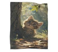 3D Surprised Cat Design Luxurious Super Soft Warm And Cosy Throws Cute Animals Pattern Fleece Throw Blanket Soft Fuzzy Blanket Soft, Plush, Fluffy, Warm, Cozy - Super Soft Warm Plush 50x60inch(127x152