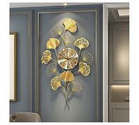 3D t Metal Wall Clocks, Ginkgo Leaf Design Large Silent Non Ticking Wall Clock, Modern Living Room Bedroom Kitchen Quartz Decoration Clock,55X90CM