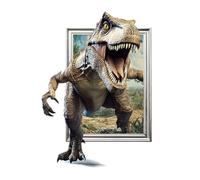3D T-Rex Wall Decal - Large Self-Adhesive Dinosaur Wall Sticker with Breaking Through Frame, for Kids Room, Bedroom, Living Room