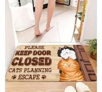 3D Tappetino di benvenuto per gatti - Design Tieni la porta chiusa per evitare che il gatto pianifichi una fuga poliestere antiscivolo lavabile in lavatrice-40x60cm