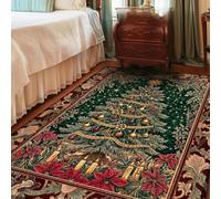 3D Tappeto vintage per l'albero di Natale Tappeto rosso per le vacanze Stella di Natale Accenti floreali Tappetino stagionale per soggiorno e ingresso-50x80cm